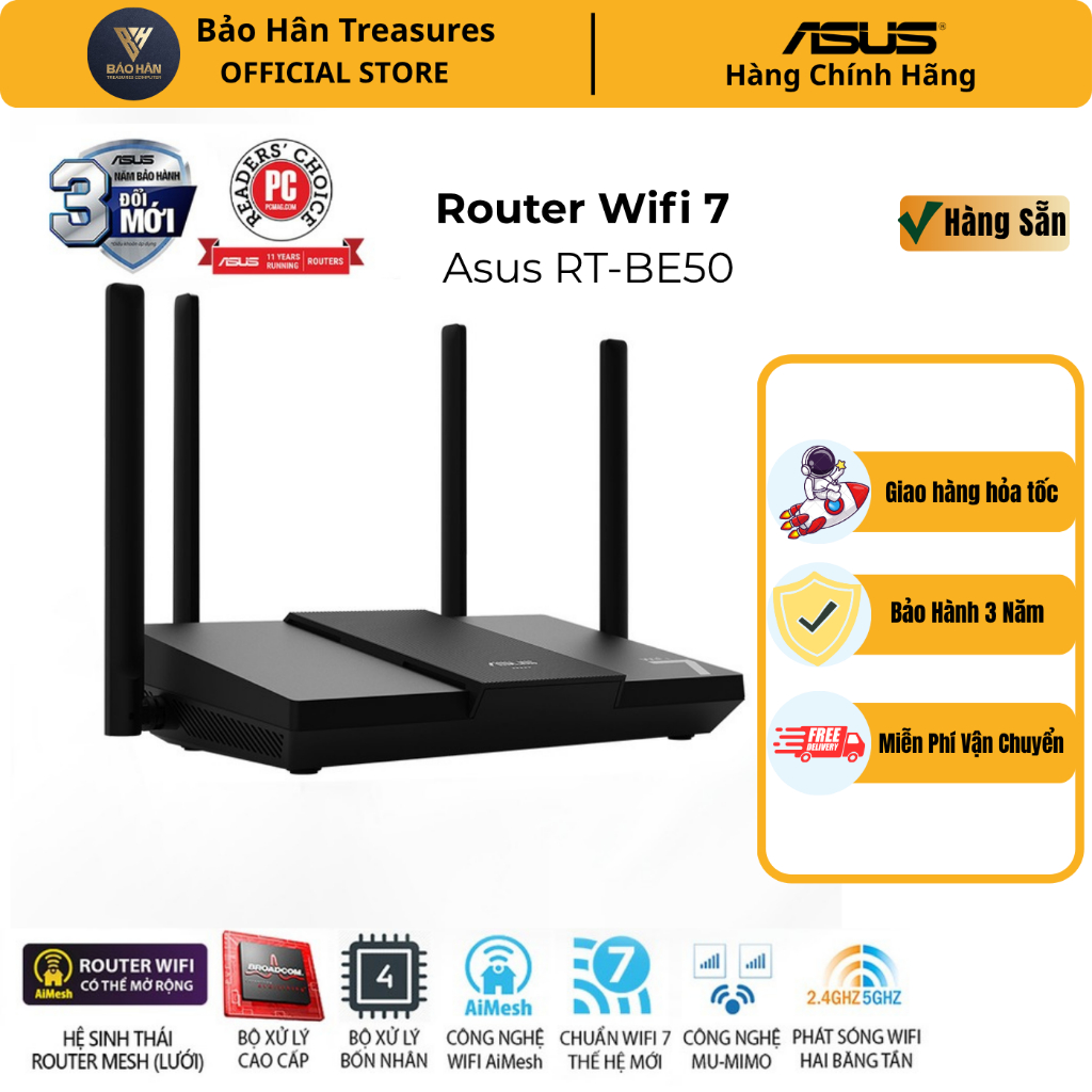 Bộ Phát WIFI 7 Smart Home Router RT-BE50, MESH WI-FI 7 (802.11be), 2 ...