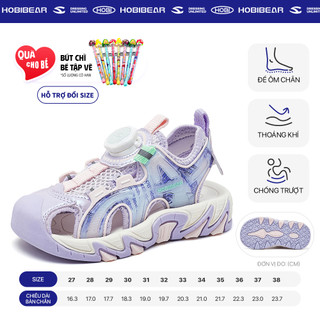 Giày sandal bé gái HOBIBEAR E1207 tím pastel có khóa xoay cao cấp, sandal mùa hè dành cho bé gái