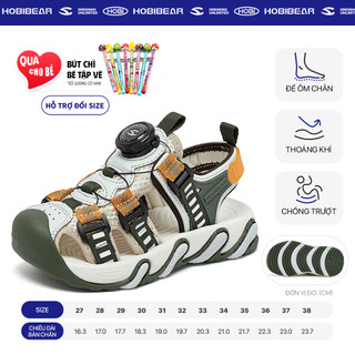 Giày sandal bé trai HOBIBEAR E1009 Green, sandal bít mũi có khóa xoay và đế EVA cao cấp