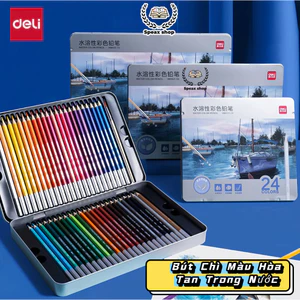 Bút Chì Màu Nước Deli Cao Cấp – Hộp Thiếc 24/36/48/72 Màu – Tặng Cọ – Tô vẽ chuyên nghiệp, khó gãy