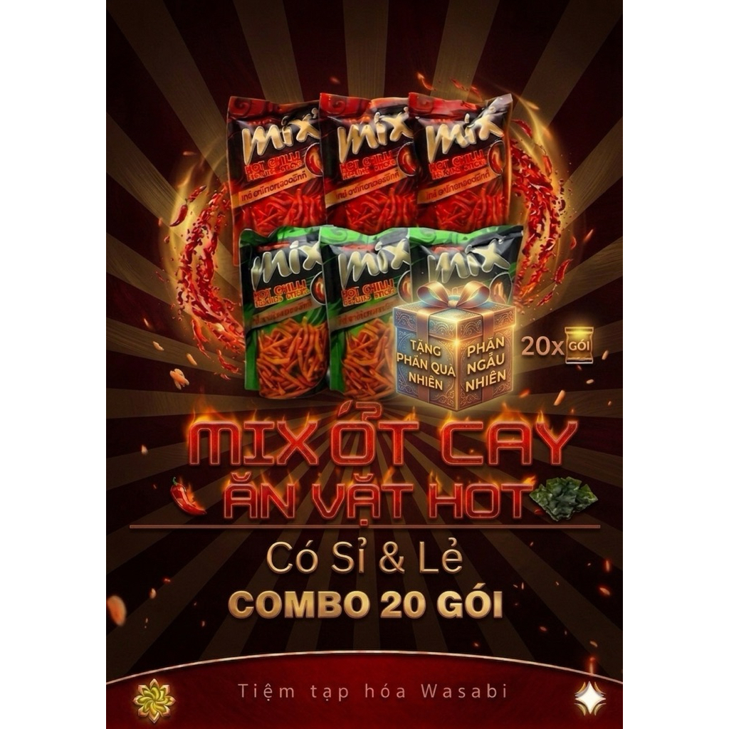 Giá Mềm Vô Địch( Mua 1 Tặng 1 )Combo 20 gói bim mix chữ thái ( thương hiệu TV Food và 5c Food ) 10 ớt cay + 10 rong biển