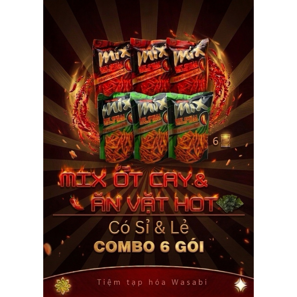 [Giá Mềm Vô Địch ] Combo 6 gói ( 3 Rong Biển + 3 ớt cay )  Bim Mix chữ thái ( thương hiệu Thái Việt Food) gói (50g