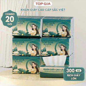 Giấy ăn rút Sắc Việt Top Gia cao cấp 300 tờ 4 lớp. Bịch 10 gói và Thùng 20 gói mềm mịn, thấm hút tốt