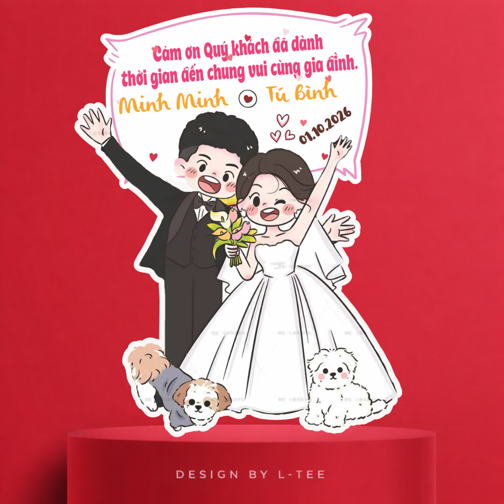 Bảng Welcome Đám Cưới Chibi Cô Dâu Chú Rể In Tên Theo Yêu Cầu Xin Mời Vào Tiệc Dễ Thương