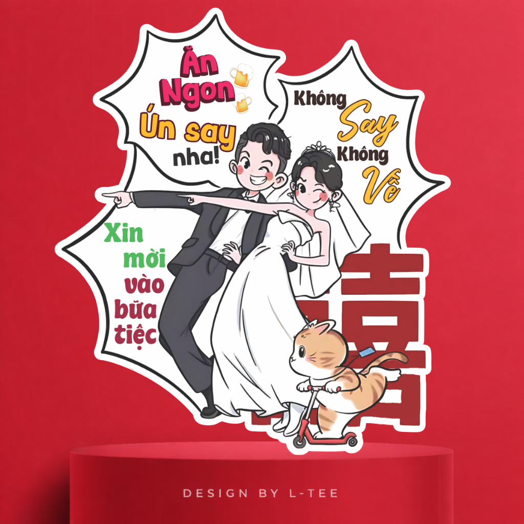 Bảng Welcome Đám Cưới Chibi Cô Dâu Chú Rể In Tên Theo Yêu Cầu Xin Mời Vào Tiệc Dễ Thương