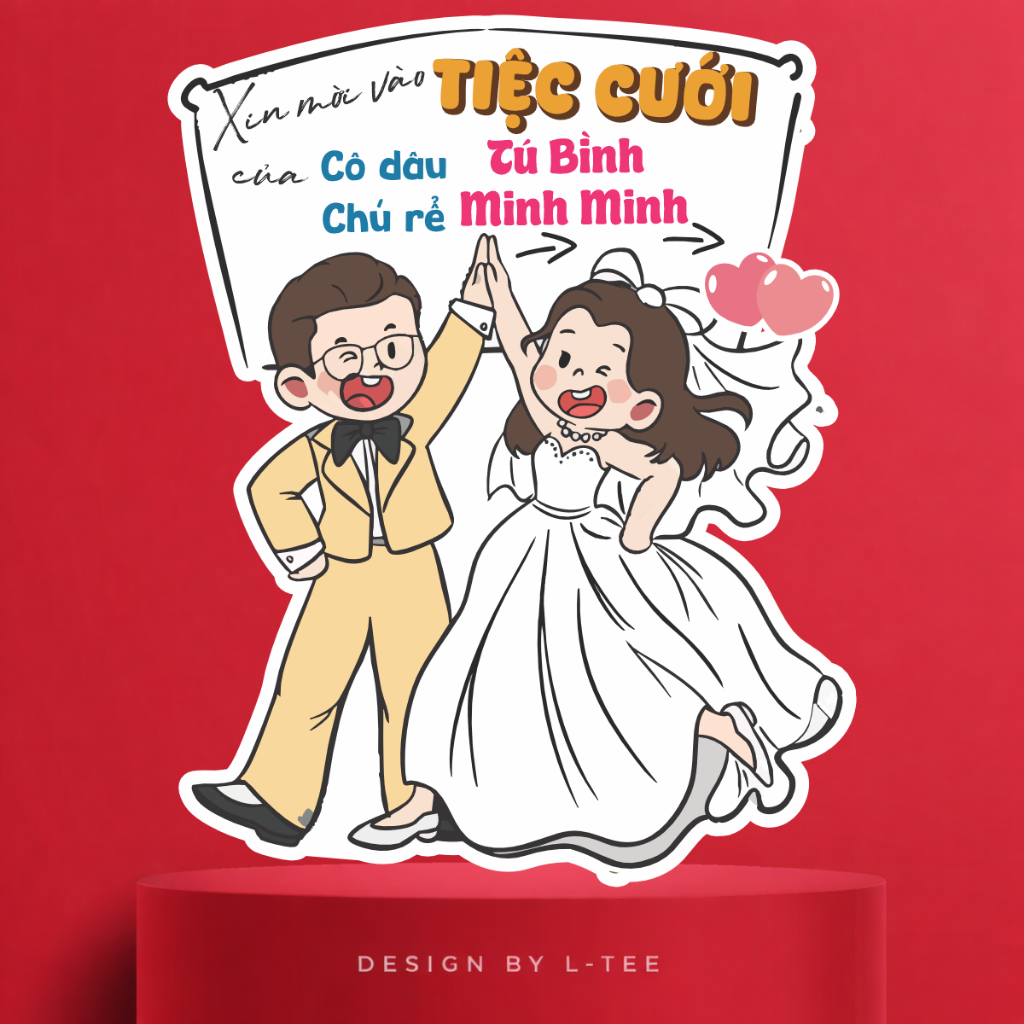 Bảng Welcome Đám Cưới Chibi Cô Dâu Chú Rể In Tên Theo Yêu Cầu Xin Mời Vào Tiệc Dễ Thương