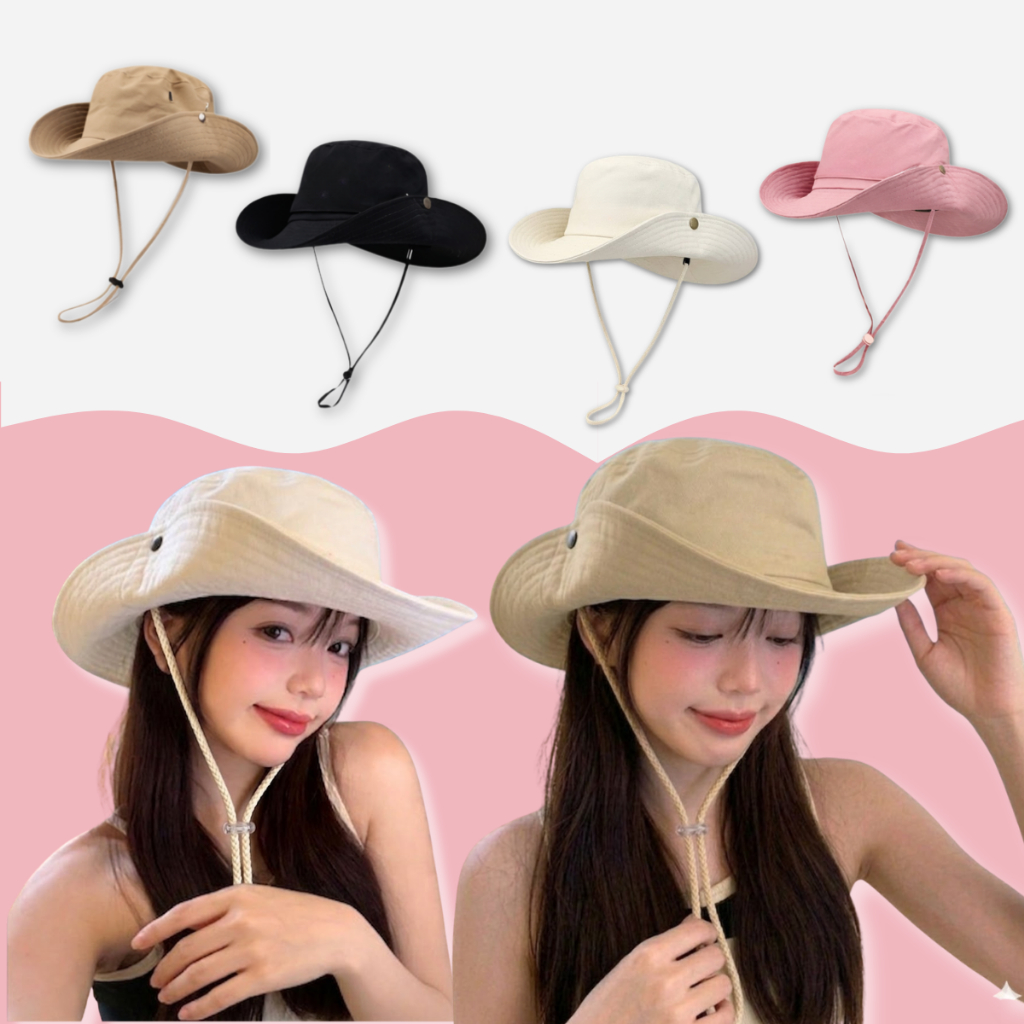 Mũ bucket tai bèo thêu hình nơ cá tính vải kaki dày dặn phong cách Hàn Quốc, nón cao bồi hình nơ dễ thương đi cắm trại