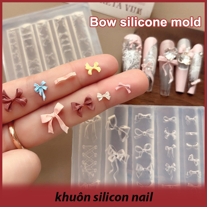 khuôn silicon nail Bowknot khuôn cho móng tay nghệ thuật dập stencils UV Gel đánh bóng thiết kế trang trí nội thất