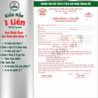 Hợp đồng cầm đồ 1 liên-Bloc 2 (trơn) & Bloc 6 (chọn mẫu in tên) hoặc theo thiết kế