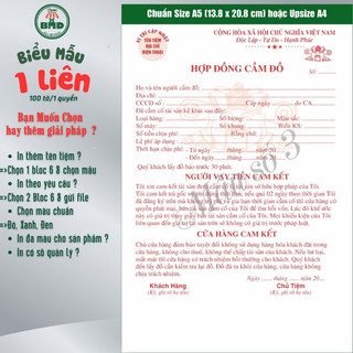 Hợp đồng cầm đồ 1 liên-Bloc 2 (trơn) & Bloc 6 (chọn mẫu in tên) hoặc theo thiết kế