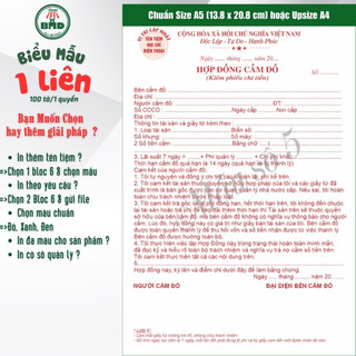 Hợp đồng cầm đồ 1 liên-Bloc 2 (trơn) & Bloc 6 (chọn mẫu in tên) hoặc theo thiết kế