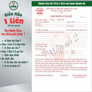 Hợp đồng cầm đồ 1 liên-Bloc 2 (trơn) & Bloc 6 (chọn mẫu in tên) hoặc theo thiết kế
