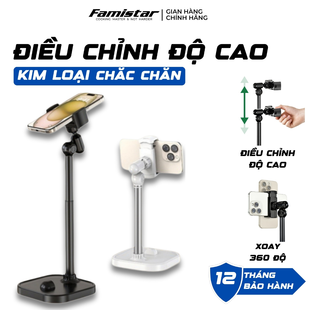 Giá Đỡ Điện Thoại Livestream GD04 – Kẹp Điện Thoại Quay Video, Góc Xoay 360°, Điều Chỉnh Chiều Cao Famistar