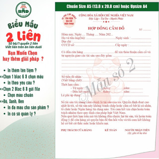 Hợp đồng cầm đồ 2 liên-Bloc 2 (in sẵn) & Bloc 6 (chọn mẫu in tên) hoặc theo thiết kế