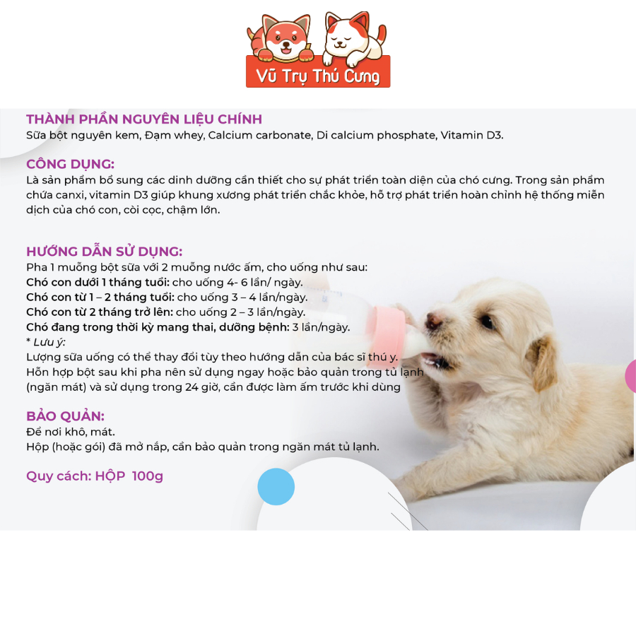 Sữa Canine Milk Cho Chó Gói 100g Cung Cấp Dinh Dưỡng Cho Chó