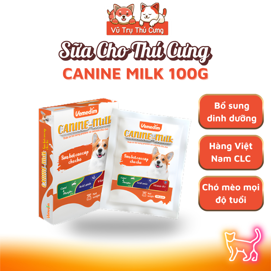 Sữa Cho Chó Mèo Canine Và Feline Của Vemedim Gói 100g, Bổ Sung Dinh Dưỡng Toàn Diện