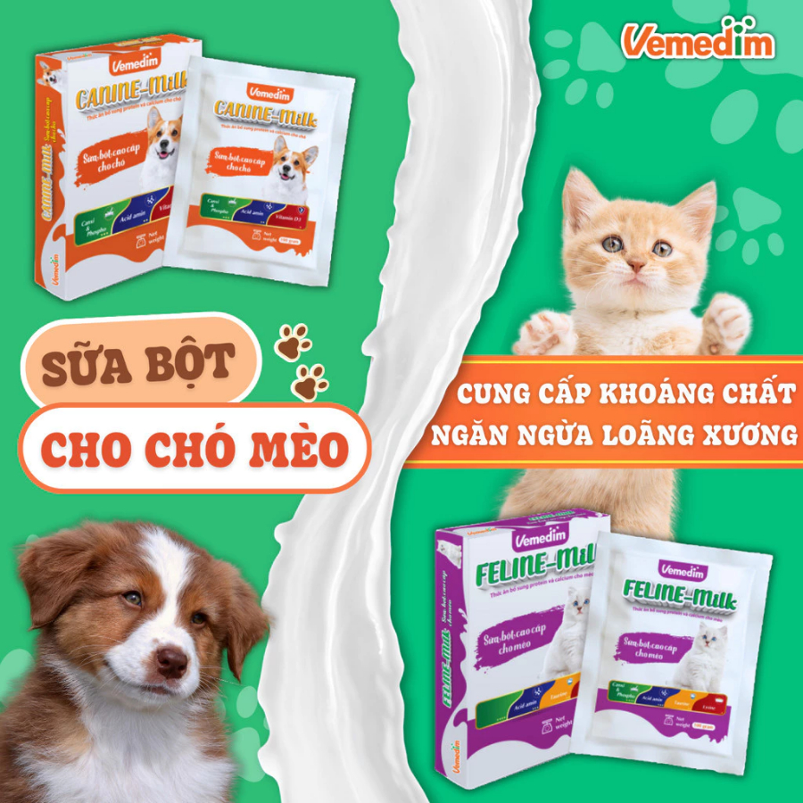 Sữa Cho Chó Mèo Canine Và Feline Của Vemedim Gói 100g, Bổ Sung Dinh Dưỡng Toàn Diện