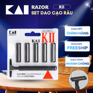 Set Dao Cạo Râu KAI - KII 2 Lưỡi Kép Kai Cao Cấp 1 Thân, 5 Lưỡi Dao Cạo Râu Thay Thế