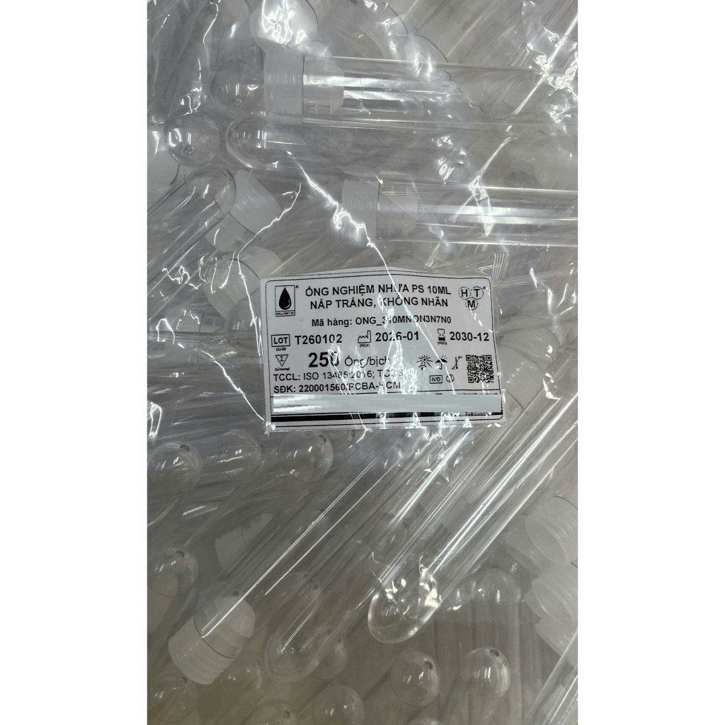 Bịch 250 Ống nghiệm nhựa có nắp 10ml – Dụng cụ y tế, phòng thí nghiệm