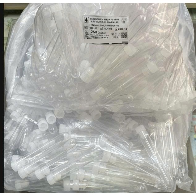 Bịch 250 Ống nghiệm nhựa có nắp 10ml – Dụng cụ y tế, phòng thí nghiệm