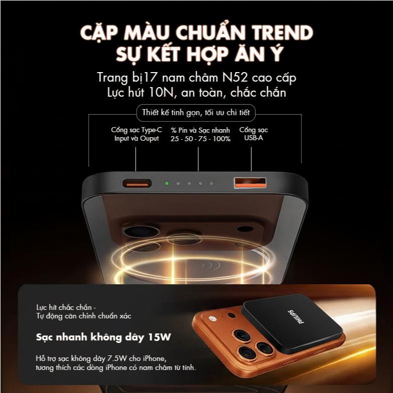 [Chứng Nhận CCC] Pin Sạc Dự Phòng Từ Tính Philips DLP6759 10.000mAh 22.5W, có 3C, mang lên máy bay