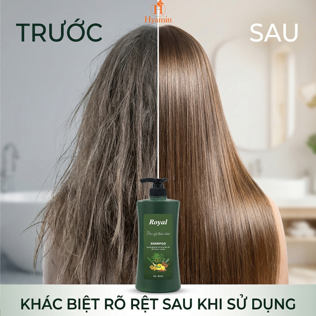 Bộ Dầu Gội Xả Thảo Dược Hyamin Royal Gừng Sả Chanh Giảm Gãy Rụng Mềm Mượt Tóc 800ml