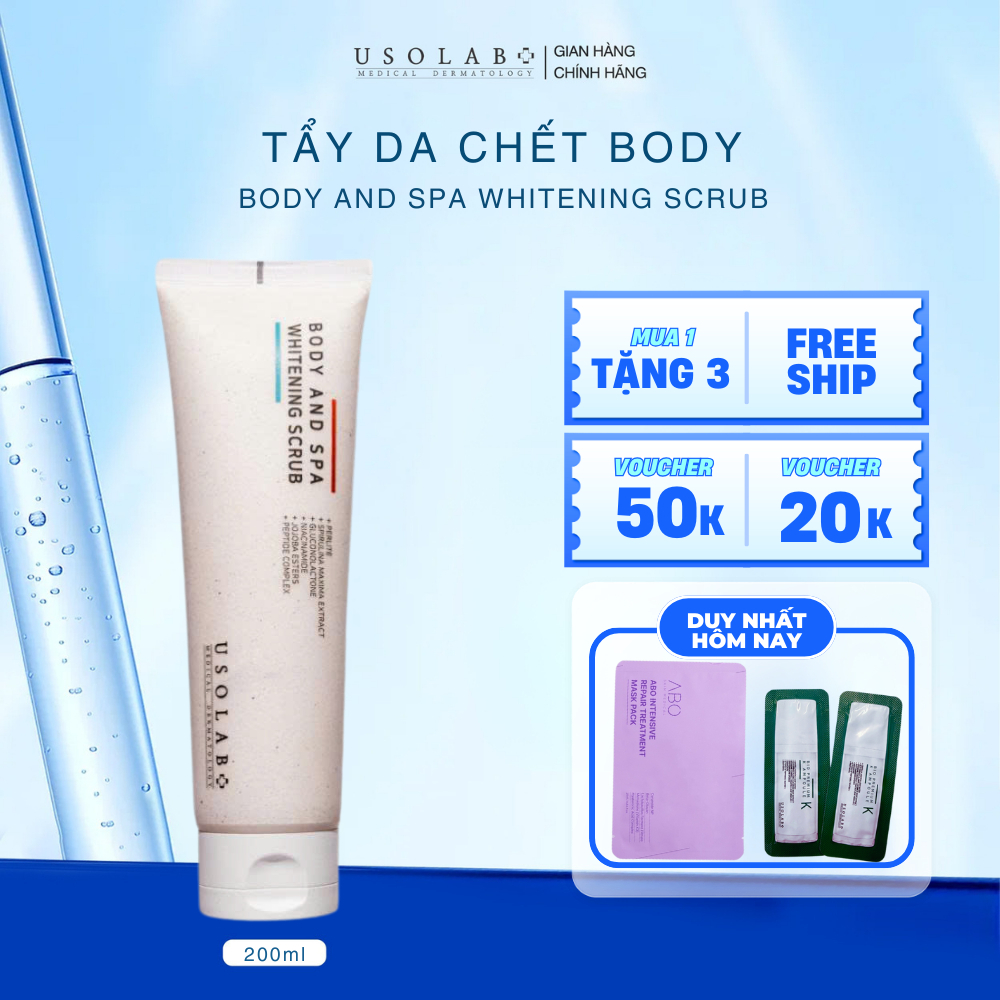 Kem tẩy tế bào chết body USOLAB - Whitening Scrub Giúp dưỡng trắng da toàn thân, giảm mụn mờ thâm 200ml