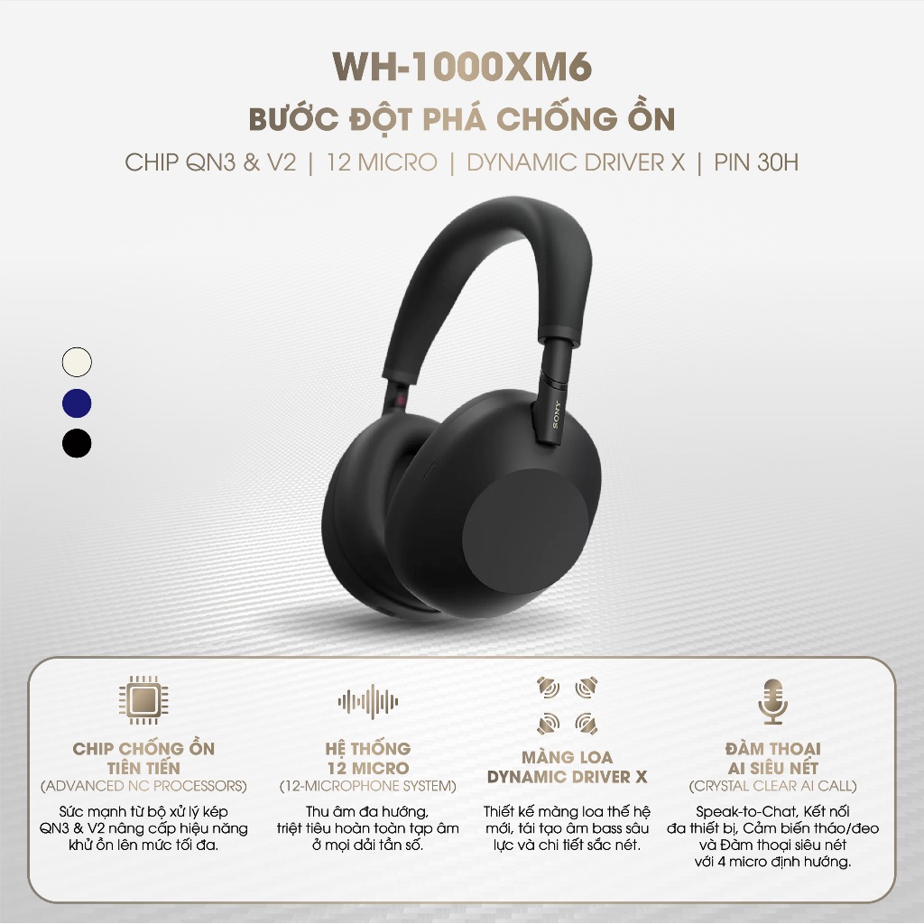 Tai nghe Hi-Res Sony WH-1000XM6 Không Dây Chống Ồn Chính Hãng Bảo Hành 12 Tháng | BigBuy360 - bigbuy360.vn
