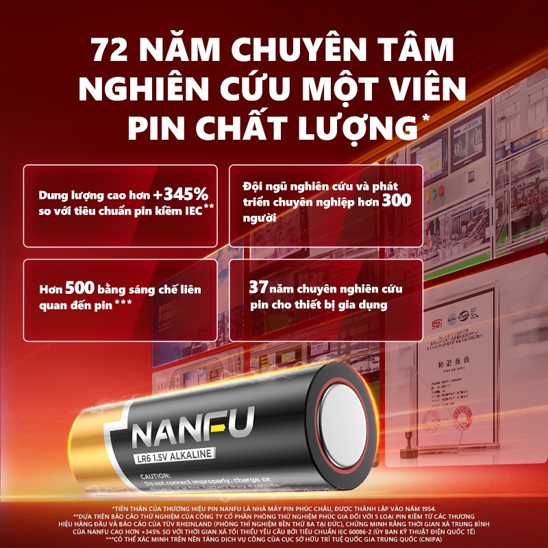 NANFU Pin Kiềm AA/AAA 1.5V Chinh Hang – Pin Alkaline G5 Vo Thép Khong Hg Cd Pb, Khong Chay Nuoc, HSD 12 Nam