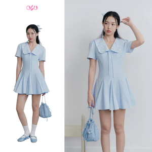 Đầm OLV thêu đính hoa cổ V thanh lịch Baby Blue Sailor Embro Dress phù hợp đi chơi