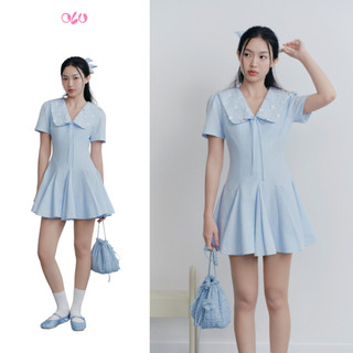 Đầm OLV thêu đính hoa cổ V thanh lịch Baby Blue Sailor Embro Dress phù hợp đi chơi