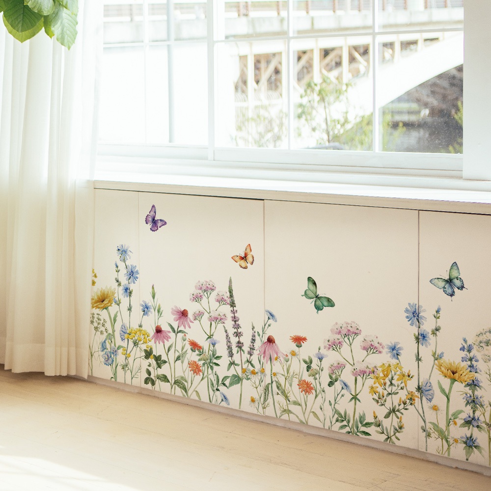 Decal Dán Chân Tường Hoa Lá Viền Tường Có Keo Sẵn 125x54cm - Trang Trí Nhà Chống Bẩn Chân Tường