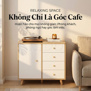 NIDO Tủ Đựng Đồ Tủ Búp Phê Gỗ 4 Ngăn Kéo Để Máy Pha Cafe Góc Chill Decor Phòng Khách Dày 1.2cm