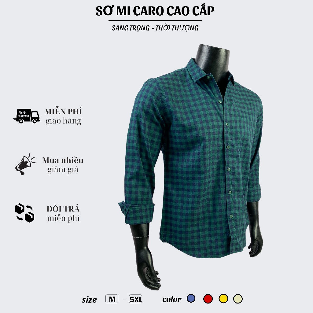 Sơ Mi Nam Tay Dài Caro Trơn Phong Cách Trẻ Trung Đường Phố Cao Cấp 1006