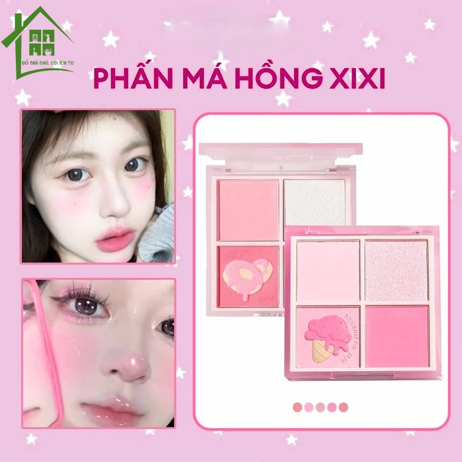 Phấn má hồng mịn lì XiXi 4 ô nhũ sáng highlight trang điểm tích hợp phấn mắt nhũ lì bền màu.
