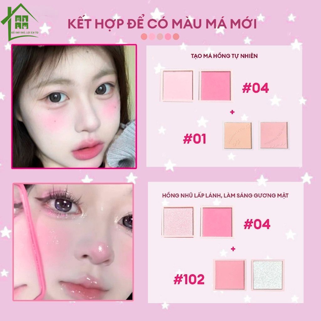 Phấn má hồng mịn lì XiXi 4 ô nhũ sáng highlight trang điểm tích hợp phấn mắt nhũ lì bền màu.