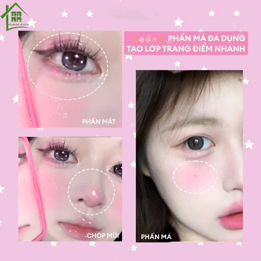 Phấn má hồng mịn lì XiXi 4 ô nhũ sáng highlight trang điểm tích hợp phấn mắt nhũ lì bền màu.