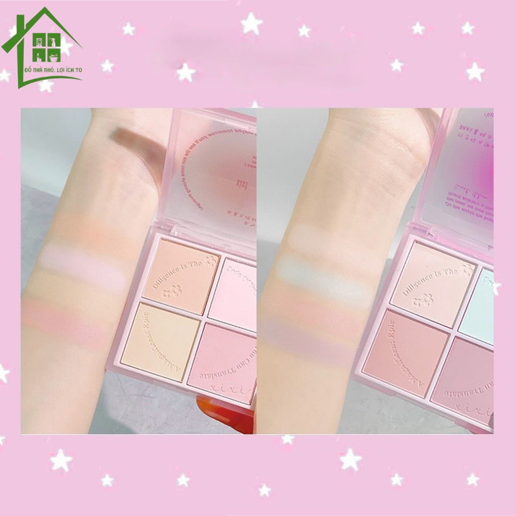 Phấn má hồng mịn lì XiXi 4 ô nhũ sáng highlight trang điểm tích hợp phấn mắt nhũ lì bền màu.