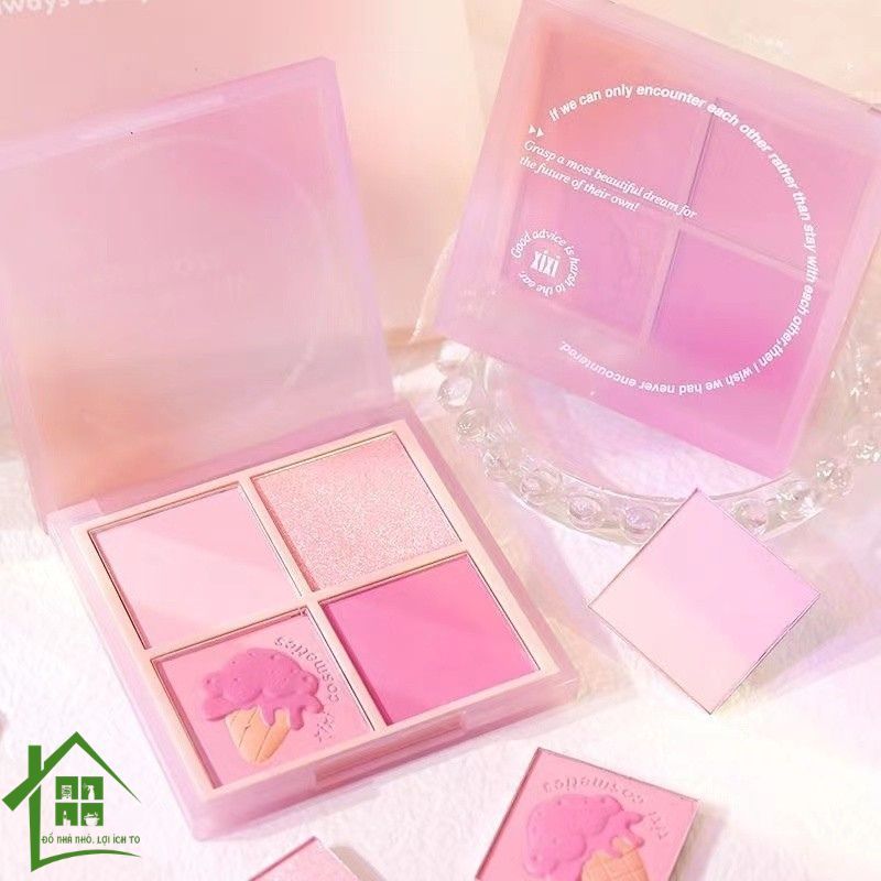 Phấn má hồng mịn lì XiXi 4 ô nhũ sáng highlight trang điểm tích hợp phấn mắt nhũ lì bền màu.