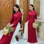 Áo dài đỏ đính cổ đá dáng ôm truyền thống mặc ăn hỏi đám cưới bưng quả Áo tân thời mẹ sui basic trung niên T1616G