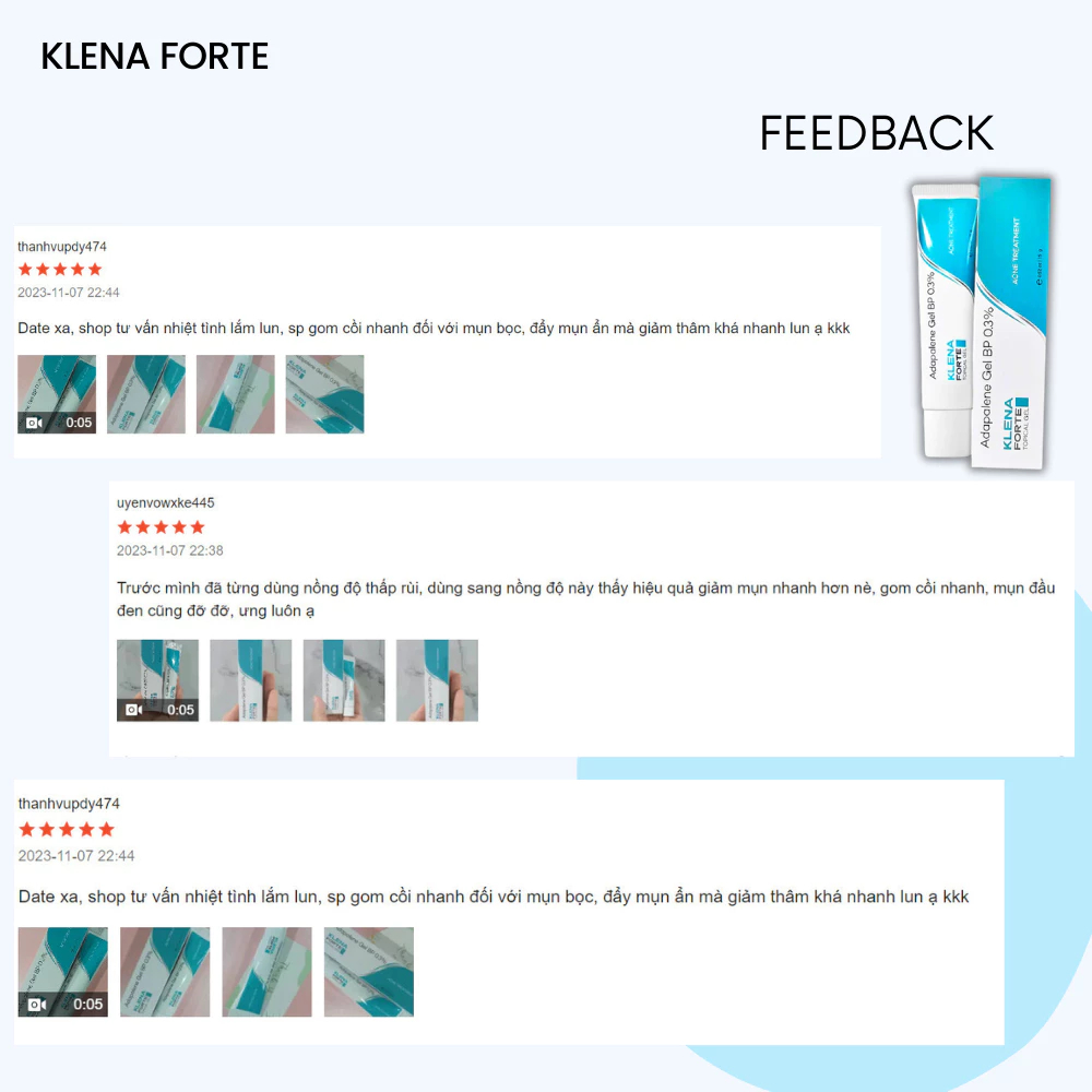 Kem Chấm Mụn Adapalene Klena Forte 0.3% - 0.1%- Hỗ Trợ Giảm Mờ Thâm, Mụn Ẩn, Mụn Trứng Cá