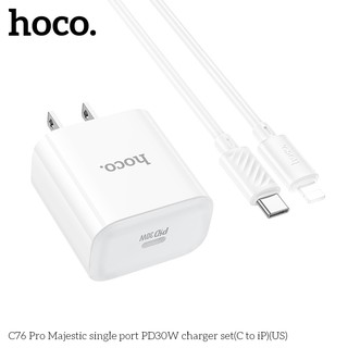 Bộ sạc nhanh Hoco C76 Pro kèm cáp TypeC to LaiNing PD 30W và USB QC 3.0 (Trắng)
