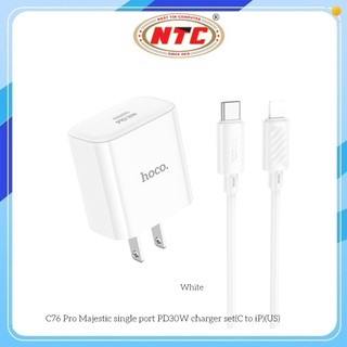 Bộ sạc nhanh Hoco C76 Pro kèm cáp TypeC to LaiNing PD 30W và USB QC 3.0 (Trắng)