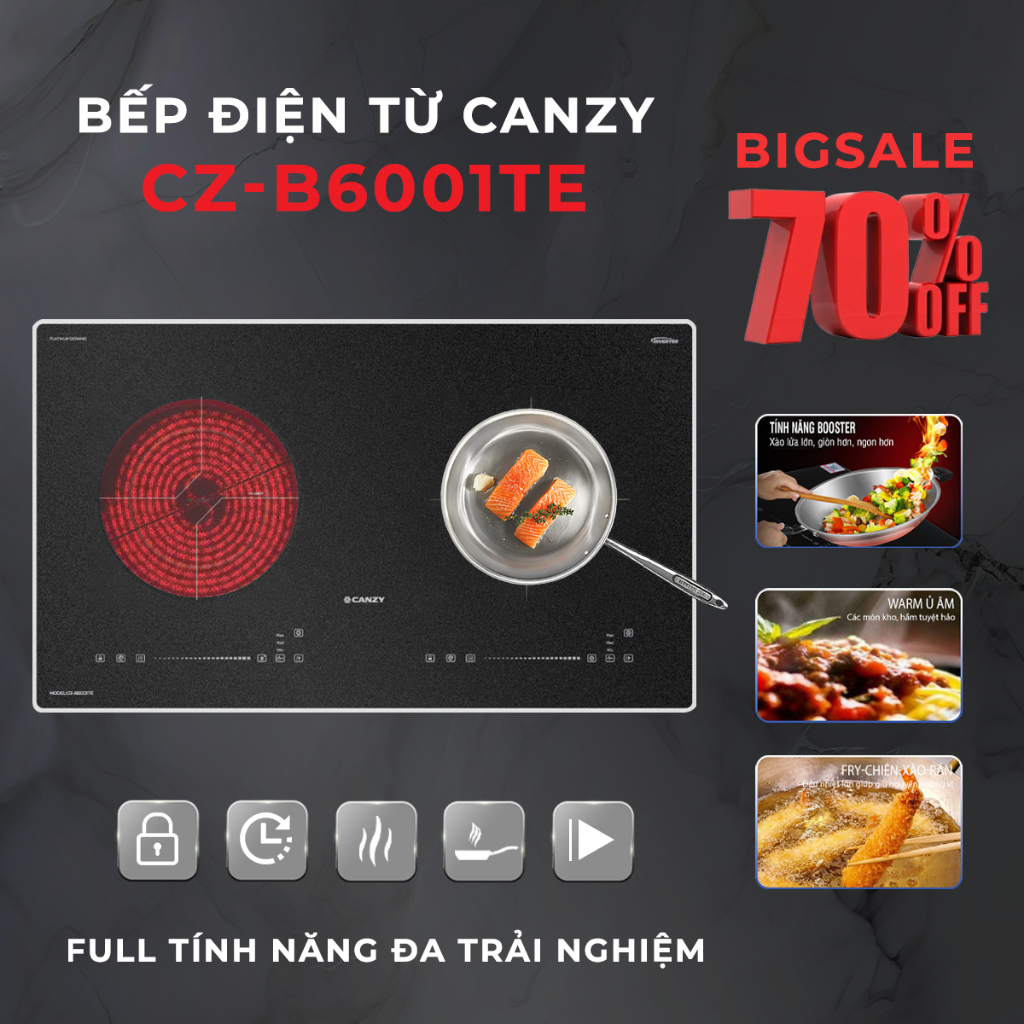 Bếp điện từ Canzy CZ-B6001TE [GIÁ SIÊU RẺ] Bếp có thể nấu được tất cả các loại nồi, inverter tiết kiệm điện