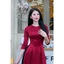 Set Áo Dài Nữ Cách Tân Lụa Tráng Gương Trơn Sang Trọng Cổ Tròn Đính Ngọc Trai Tôn Dáng, Diện Tết Đi Tiệc Dạo Phố T1543G
