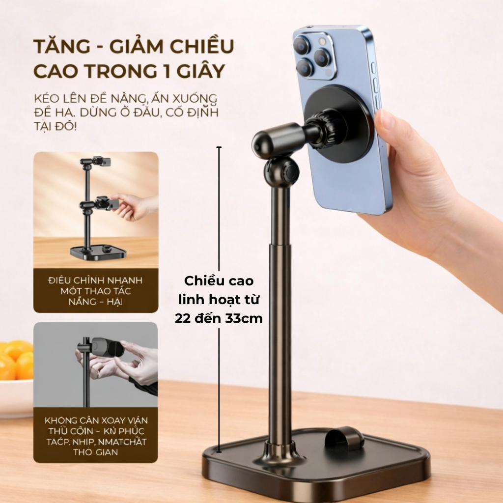 Giá Đỡ Điện Thoại Nam Châm GD05 – Kẹp MagSafe Quay Video, Livestream, Thân Kim Loại Cao Cấp