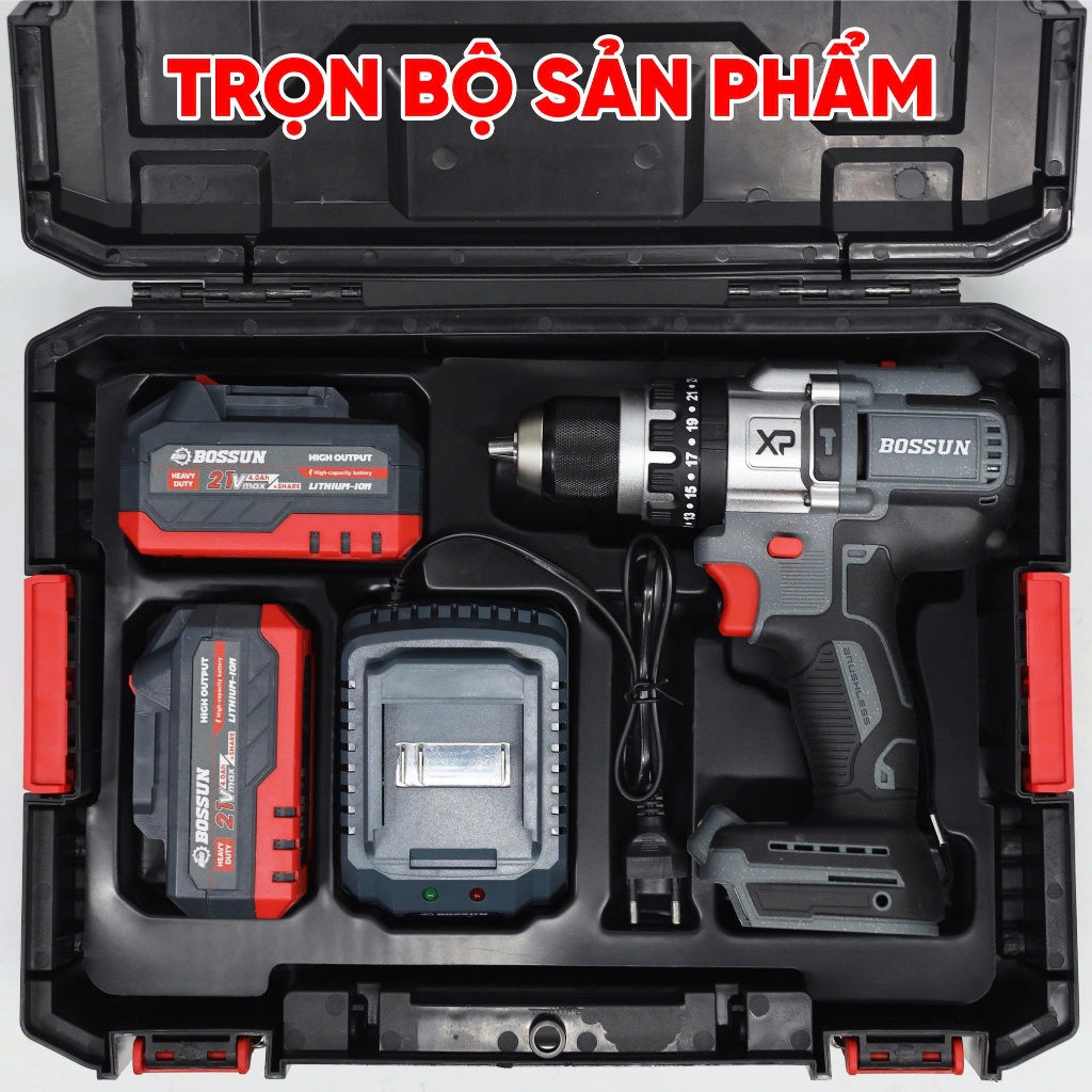 Máy Khoan Pin BOSSUN M21B-ID1380BL 21V 80Nm Không Chổi Than 13mm Khoan Búa Bắt Vít Kèm Combo Pi.n Sạc