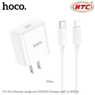 Bộ sạc nhanh Hoco C76 Pro kèm cáp TypeC to LaiNing PD 30W và USB QC 3.0 (Trắng) - Phụ Kiện Nhất Tín