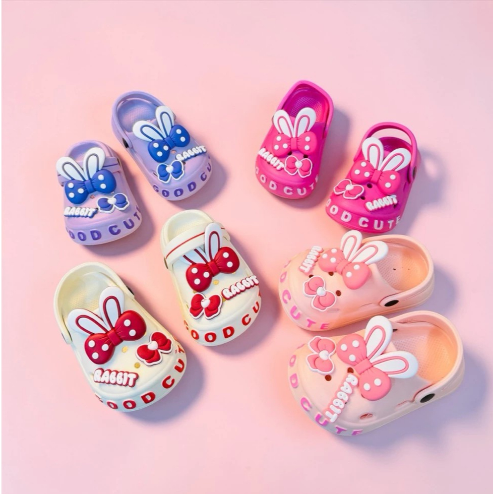 Dép sục hoạt hình thời trang thỏ nơ Rabbit chấm bi 3D bé gái siêu dễ thương mềm nhẹ êm chân