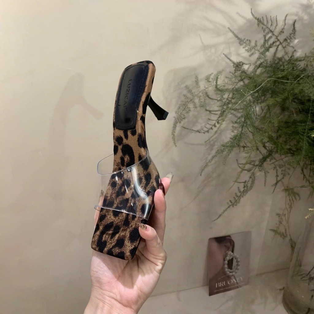 Dép Cao Gót 5cm Quai Trong Suốt Mica Bản To Cone Heel – Dép Nữ Mũi Vuông Thanh Lịch, Tôn Dáng